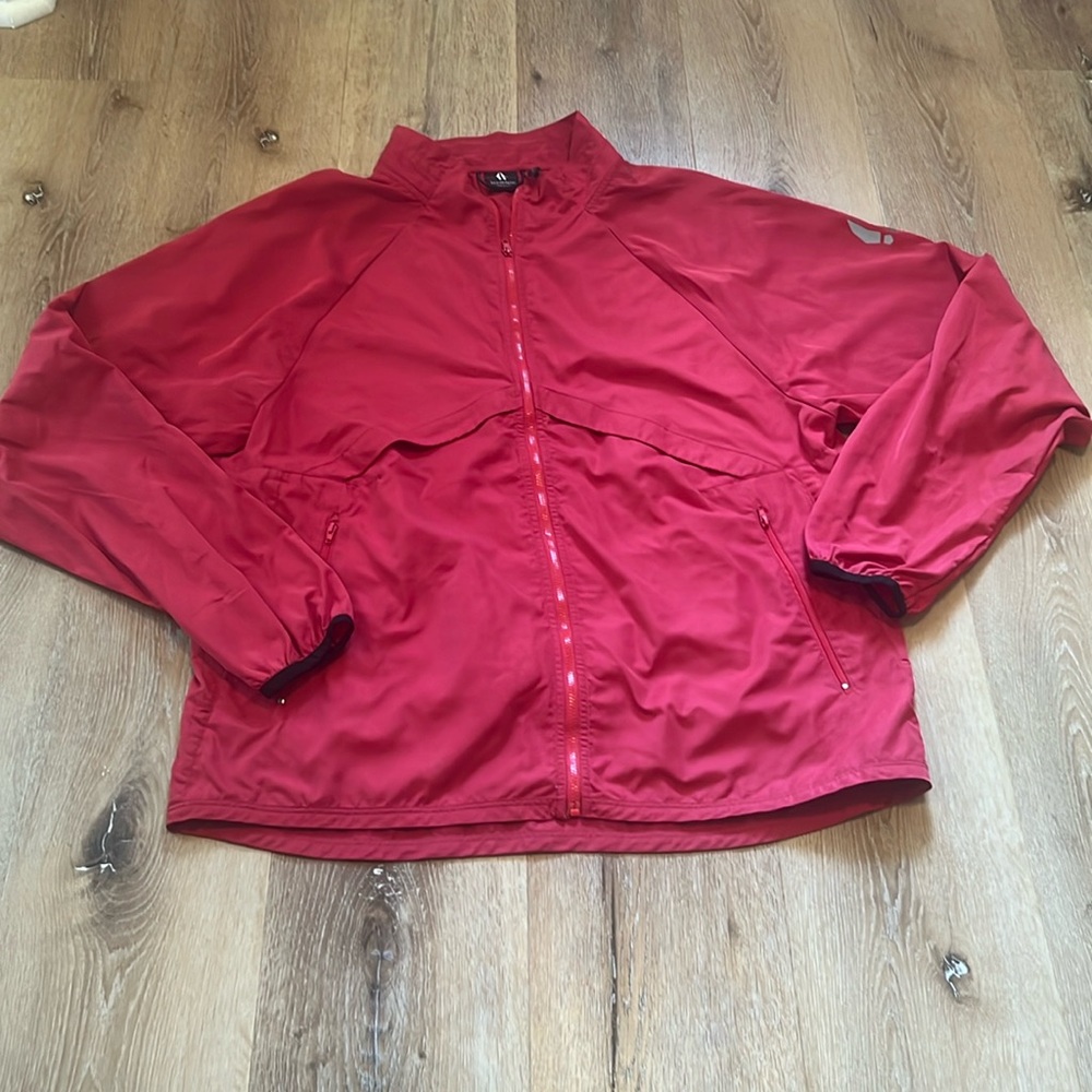 Bearded Goat Mens XL Jacket Red Pockets Zip Hooded Windbreaker Packable